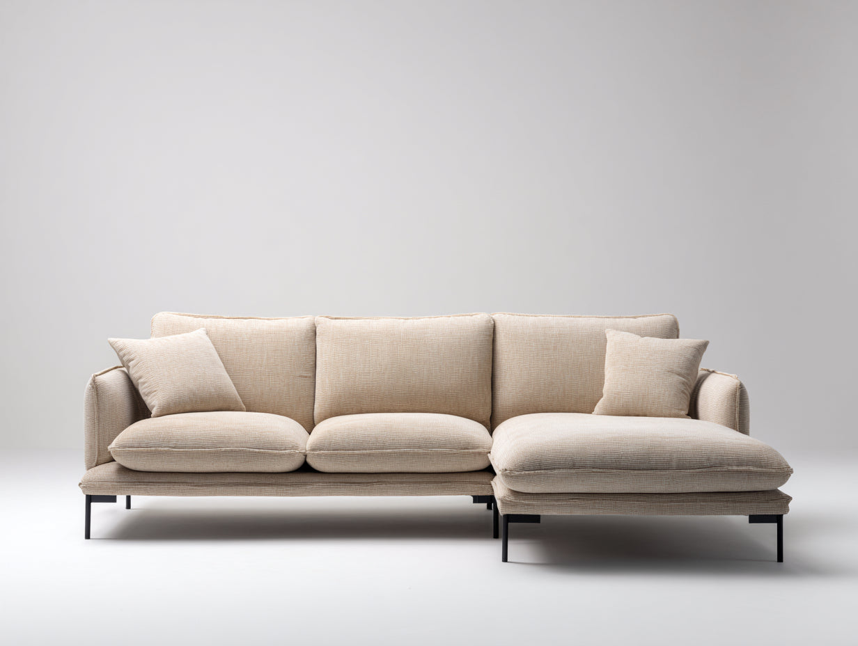 Sofás de esquina tela 260x165x82 cm - beige - diseño moderno con chaise longue