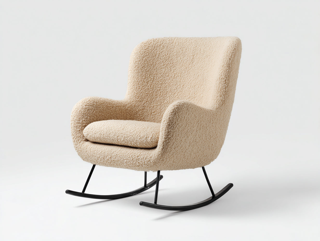 Mecedoras de tela bouclé 84x75x95 cm - crema y negro - estilo moderno para salón