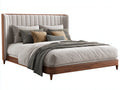 Camas dobles de madera y tapizado 210x170x120 cm - marrón-gris claro - cabecero acanalado