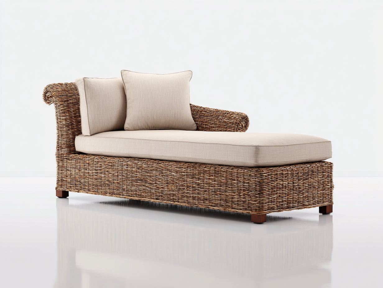 Tumbonas de ratán 185x82x78 cm - marrón natural y beige - diseño clásico para terraza