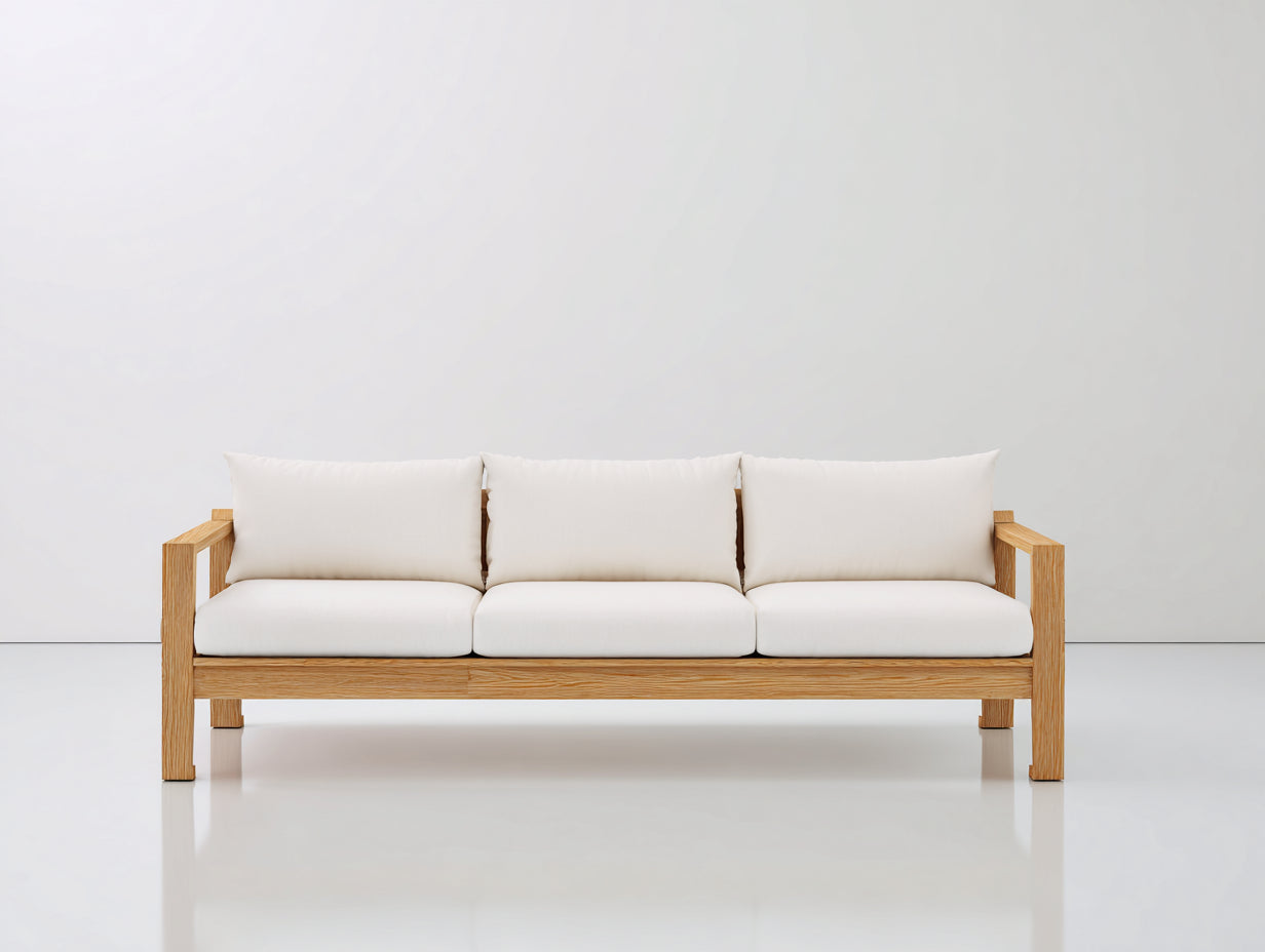 Sofás de exterior de madera 210x82x78 cm - madera natural y blanco crema - diseño moderno para terraza