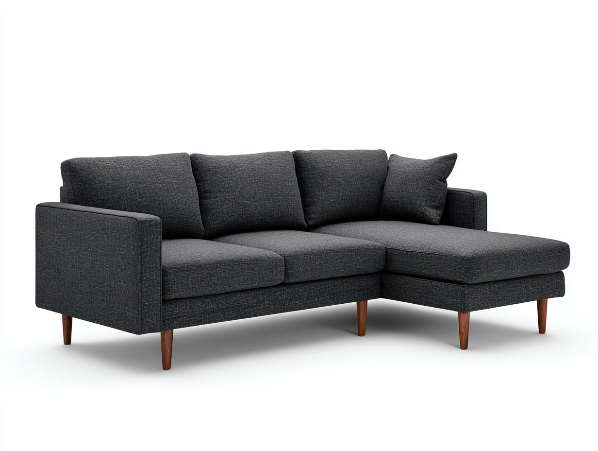 Sofás de esquina de tela 245x155x83 cm - gris oscuro y marrón - estilo moderno para salón