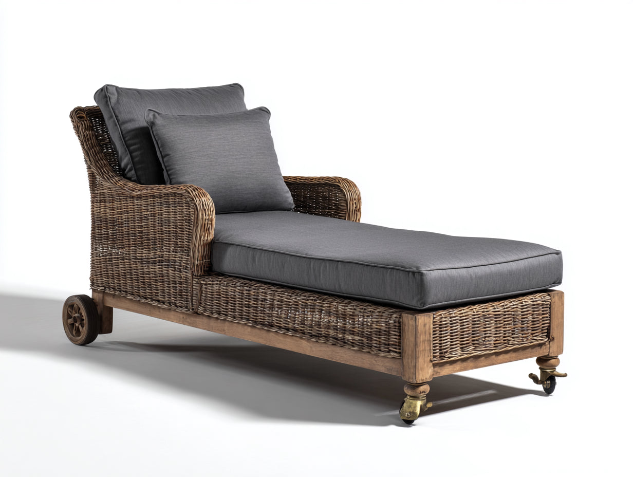 Tumbonas de ratán 190x72x86 cm - marrón-gris - para terraza y jardín con ruedas