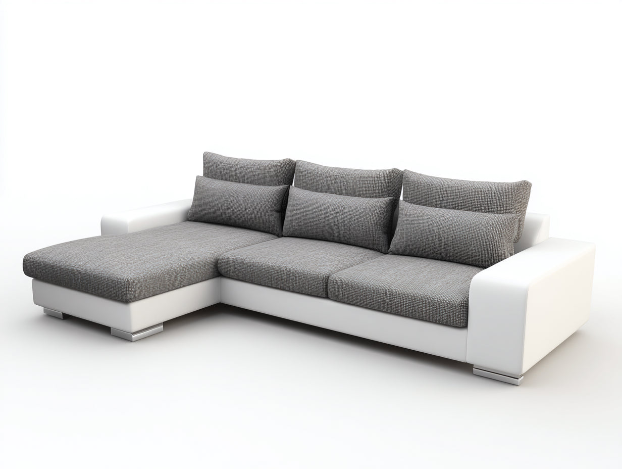 Sofás de esquina de tela 260x160x85 cm - gris y blanco - diseño moderno para salón