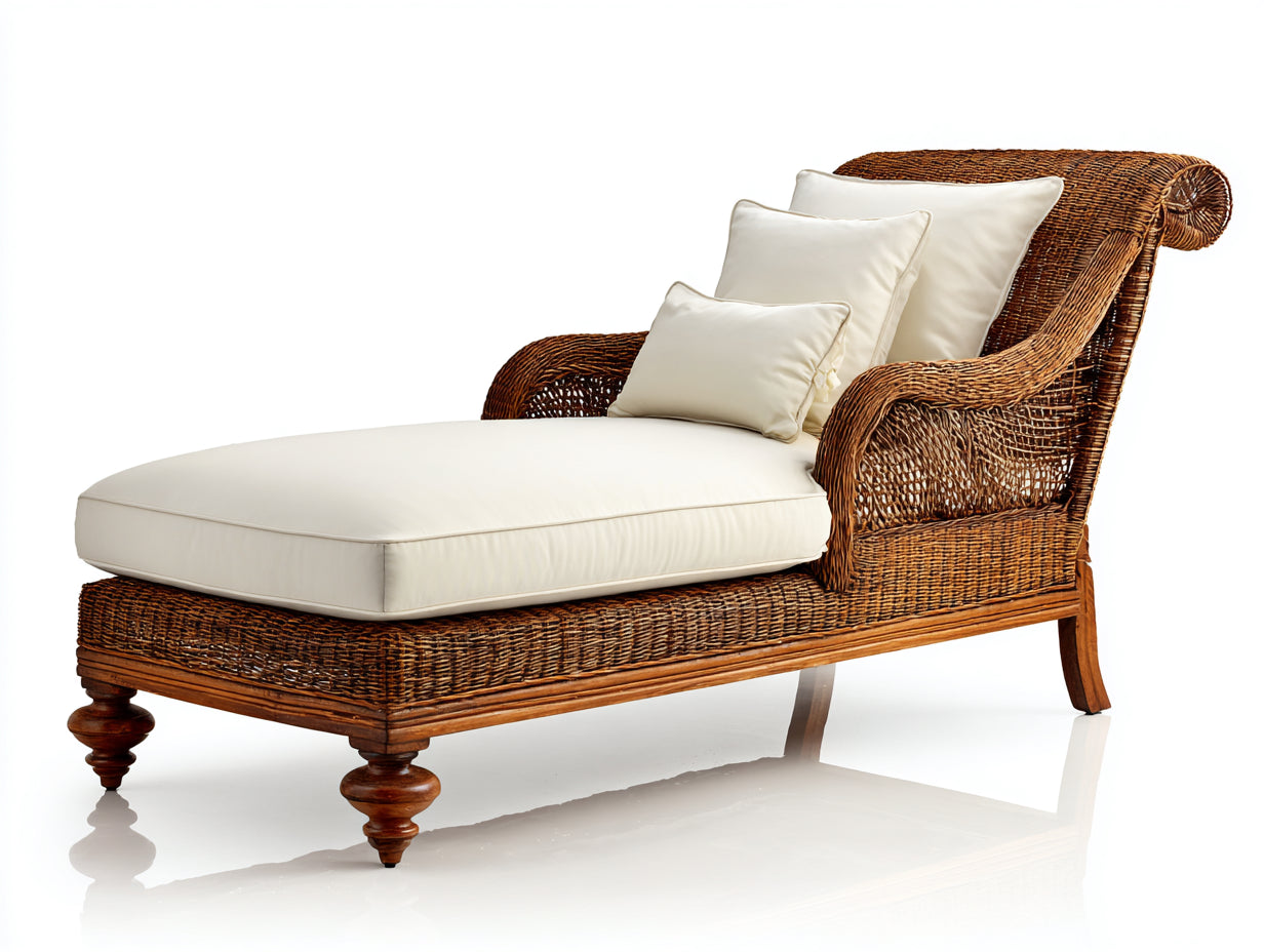Tumbonas de ratán 195x75x90 cm - marrón-crema - para terraza y jardín con respaldo curvado