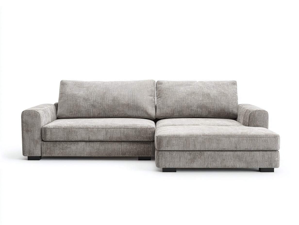 Sofás de esquina de tela acanalada 260x165x82 cm beige diseño moderno