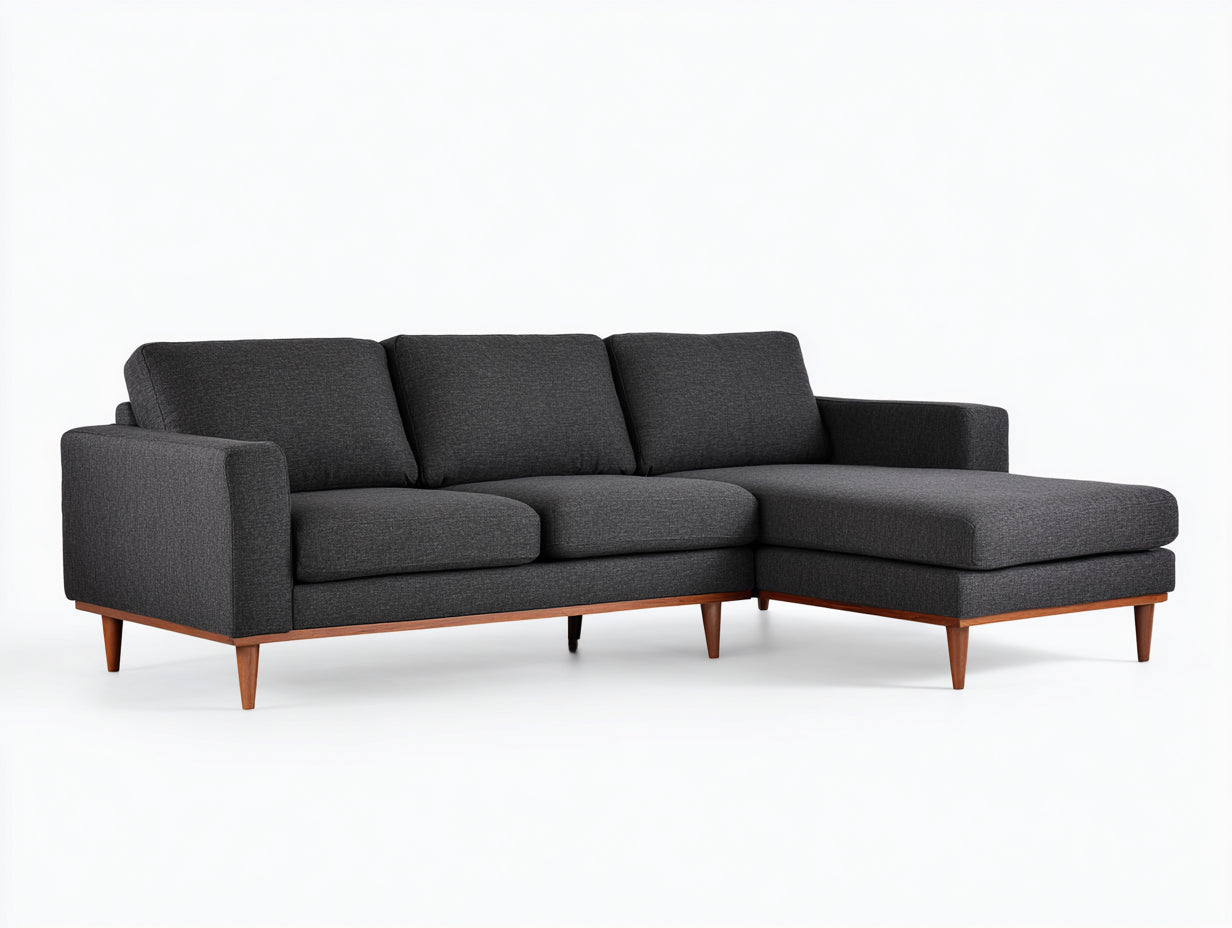 Sofás de esquina tela 245x160x85 cm - gris-negro - diseño moderno con chaise longue
