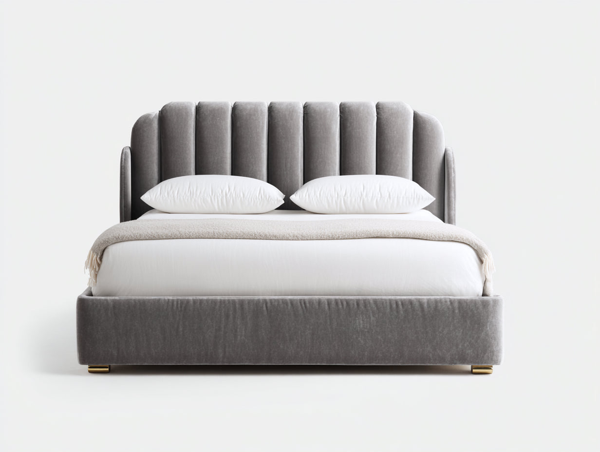 Camas dobles tela 200x160x118 cm - gris - diseño moderno con cabecero acolchado