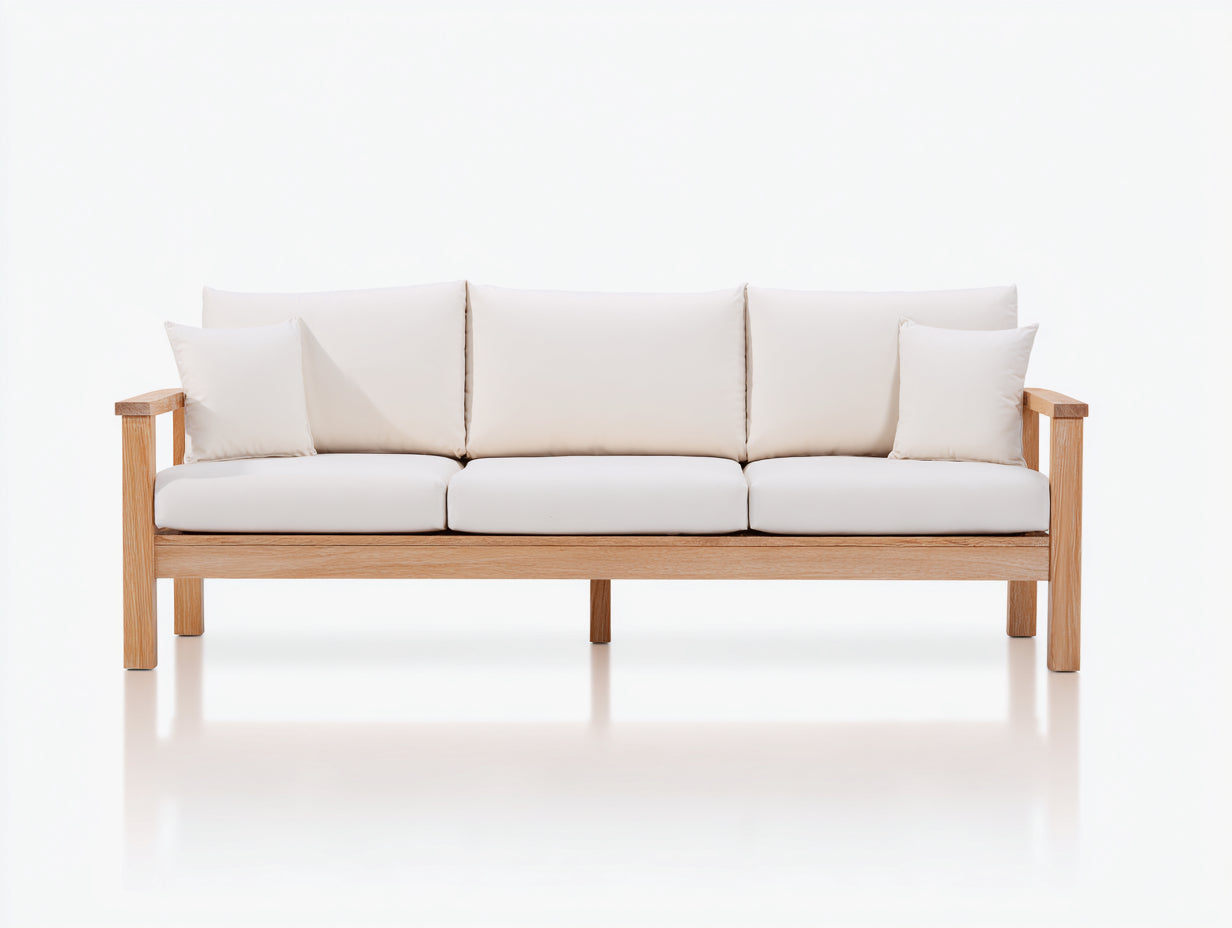 Sofás de exterior de madera 220x78x76 cm - madera natural-crema - para terraza y jardín