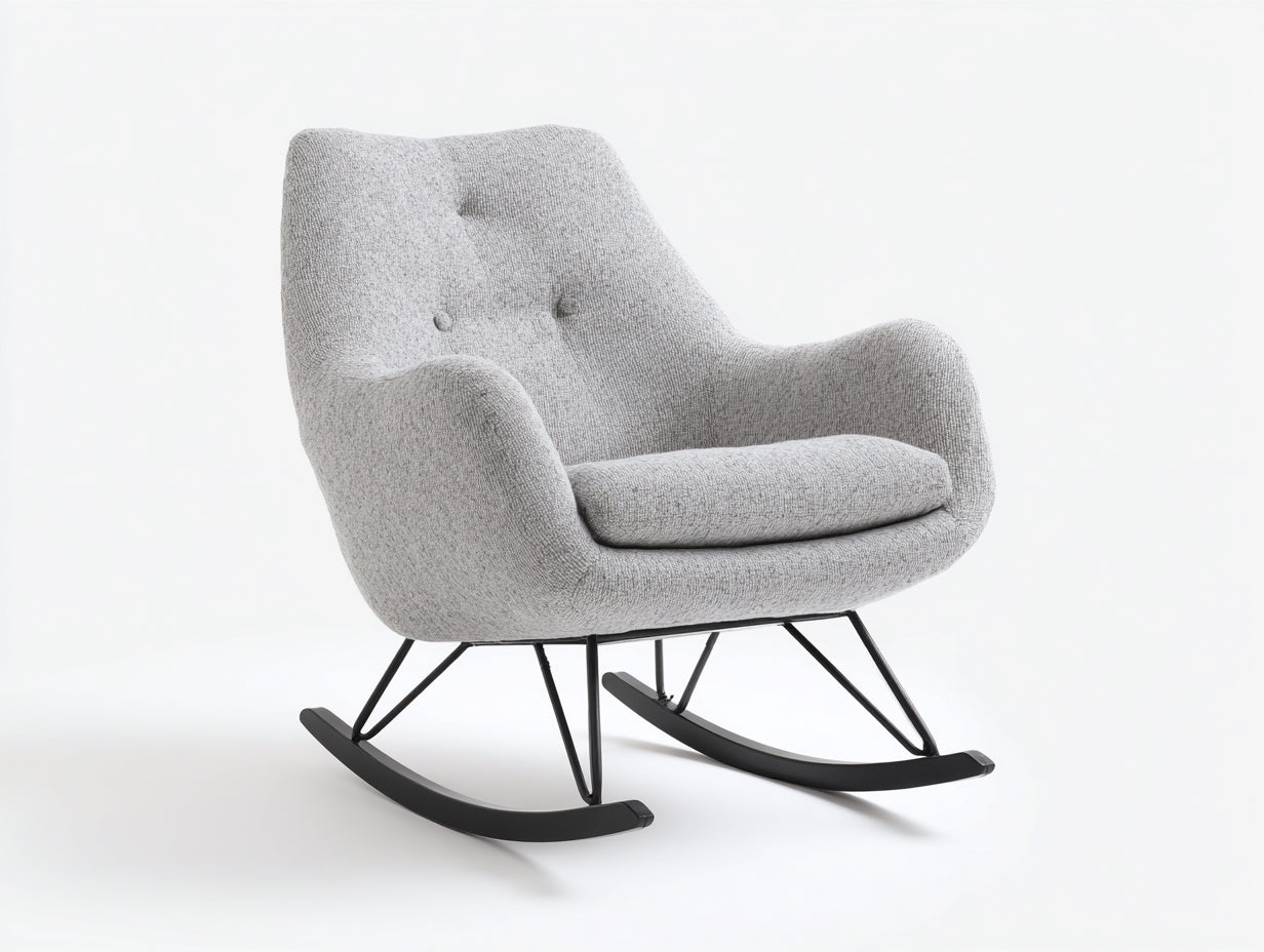 Mecedoras tapizada 80x86x96 cm - gris claro - para salón y dormitorio con base negra