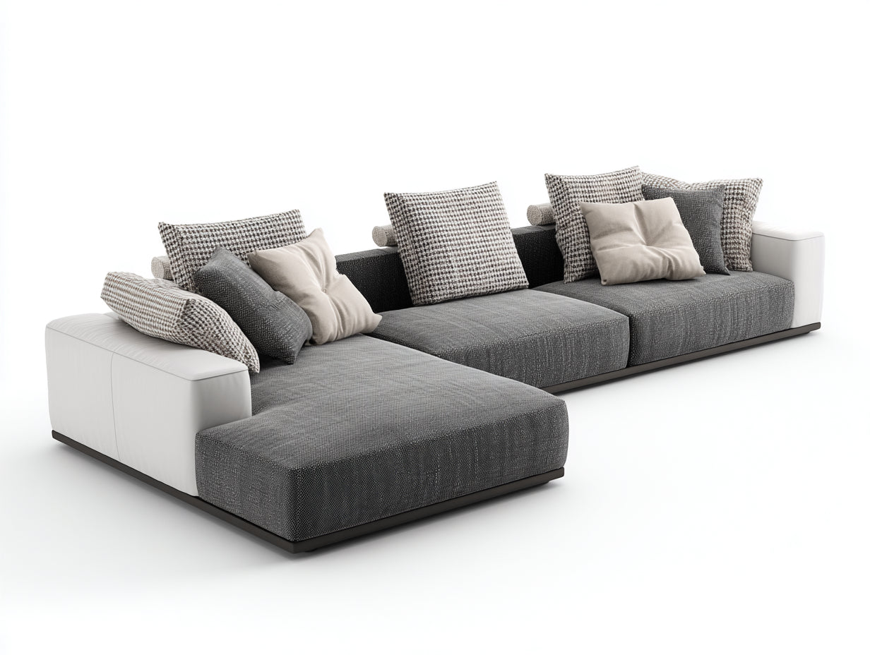 Sofás de esquina de tela 300x185x78 cm - gris-blanco - diseño modular para salón