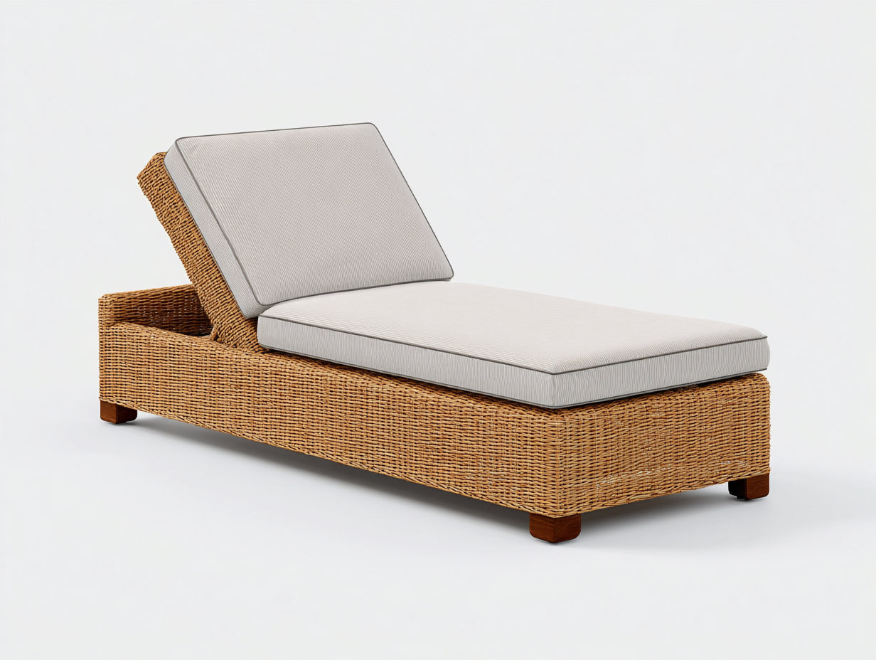 Tumbonas ratán y tela 190x70x85 cm - marrón-beige - diseño reclinable para exterior