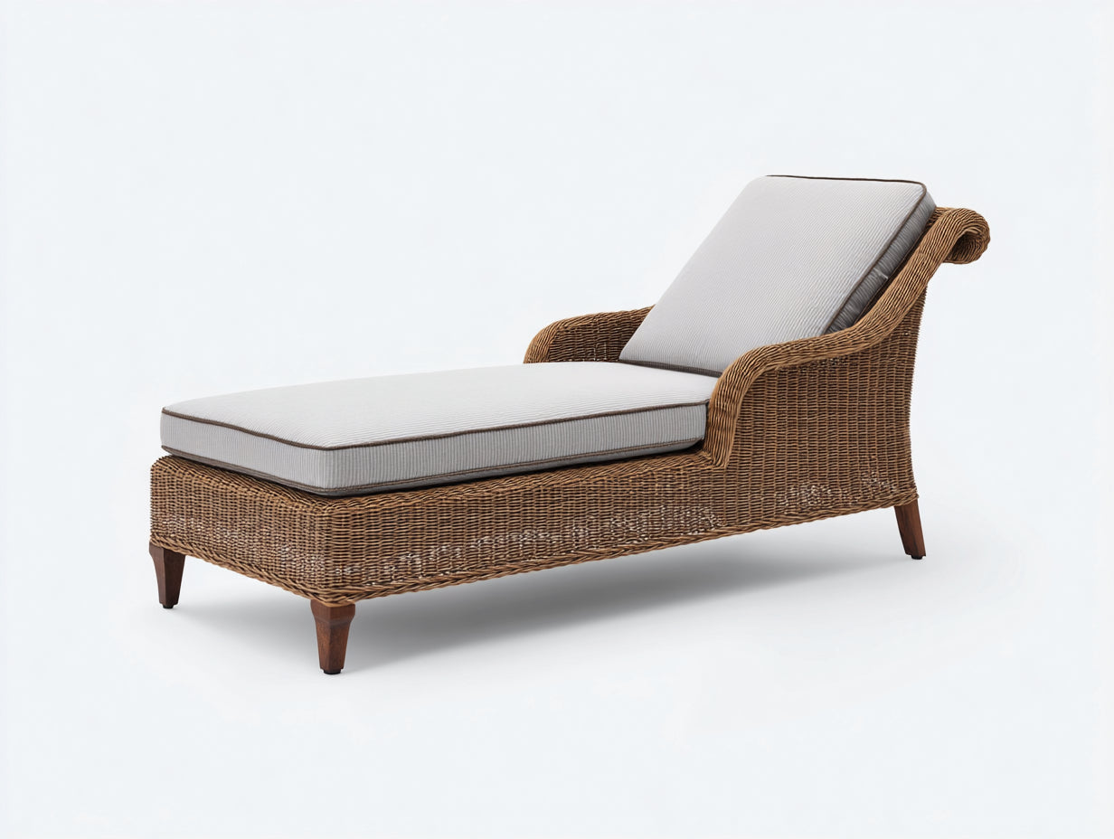Tumbonas de ratán 188x80x84 cm - marrón natural y gris claro - diseño clásico para terraza