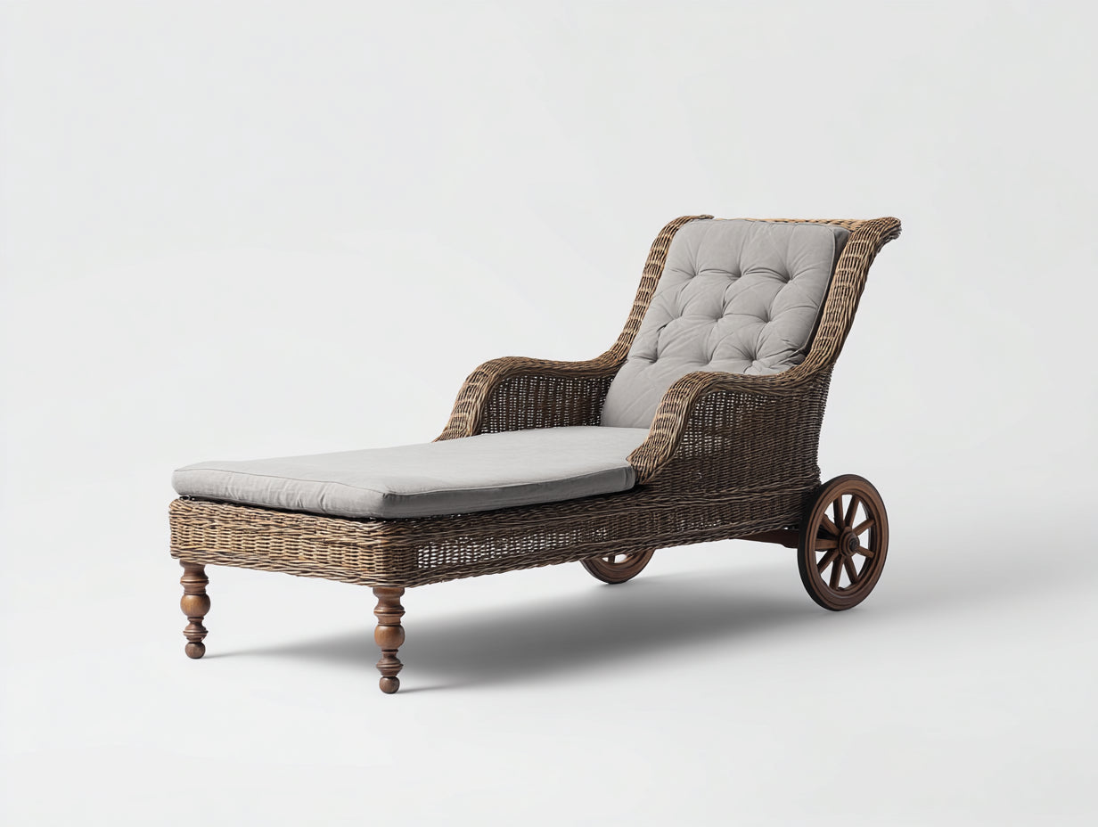 Tumbonas de ratán 180x70x95 cm - marrón y gris - diseño clásico con ruedas