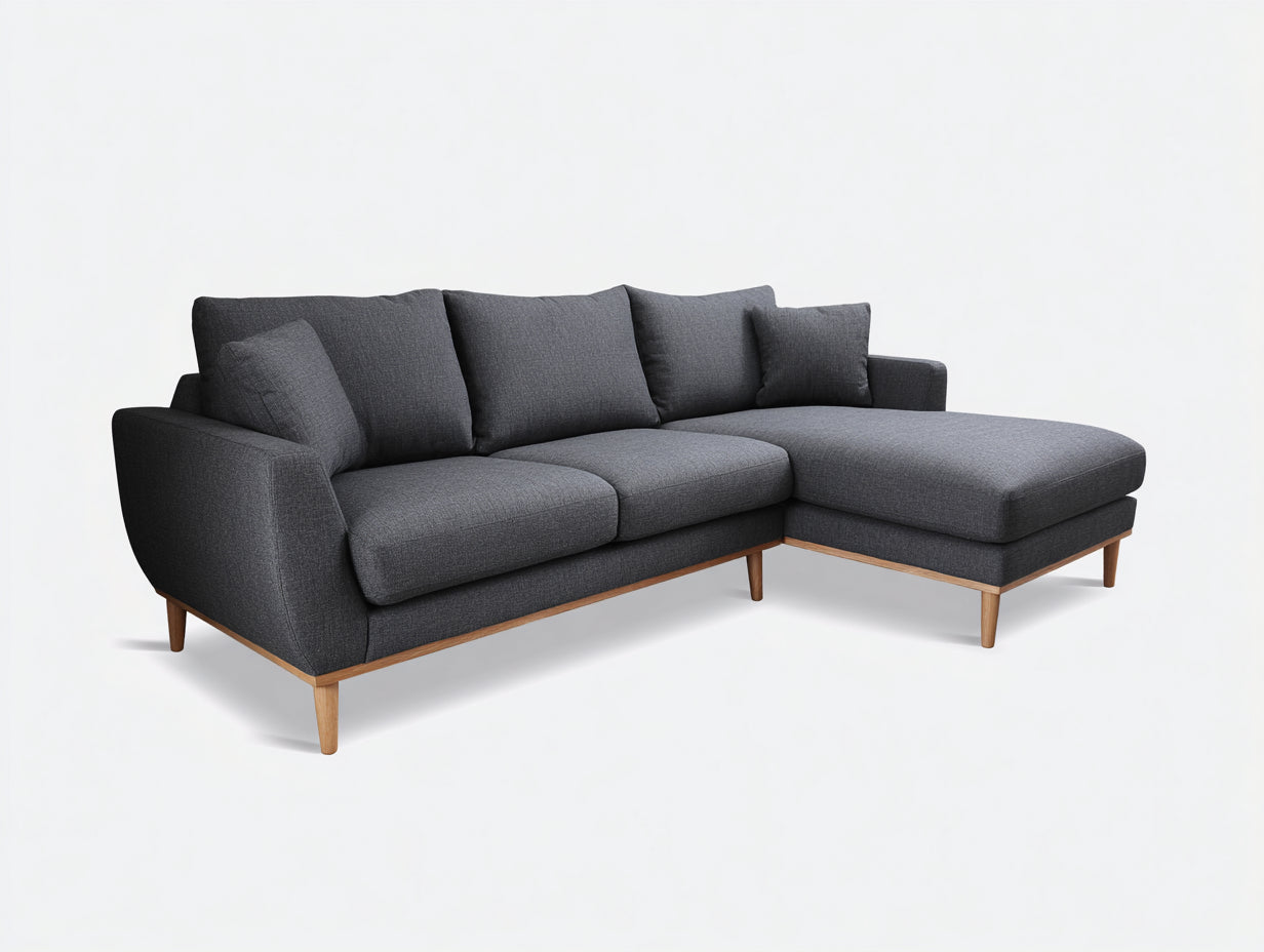 Sofás de esquina tapizado 270x165x82 cm - gris oscuro - para salón con chaise longue