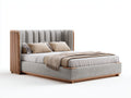 Camas dobles tapizadas 215x168x115 cm - gris claro y madera natural - diseño moderno para dormitorio