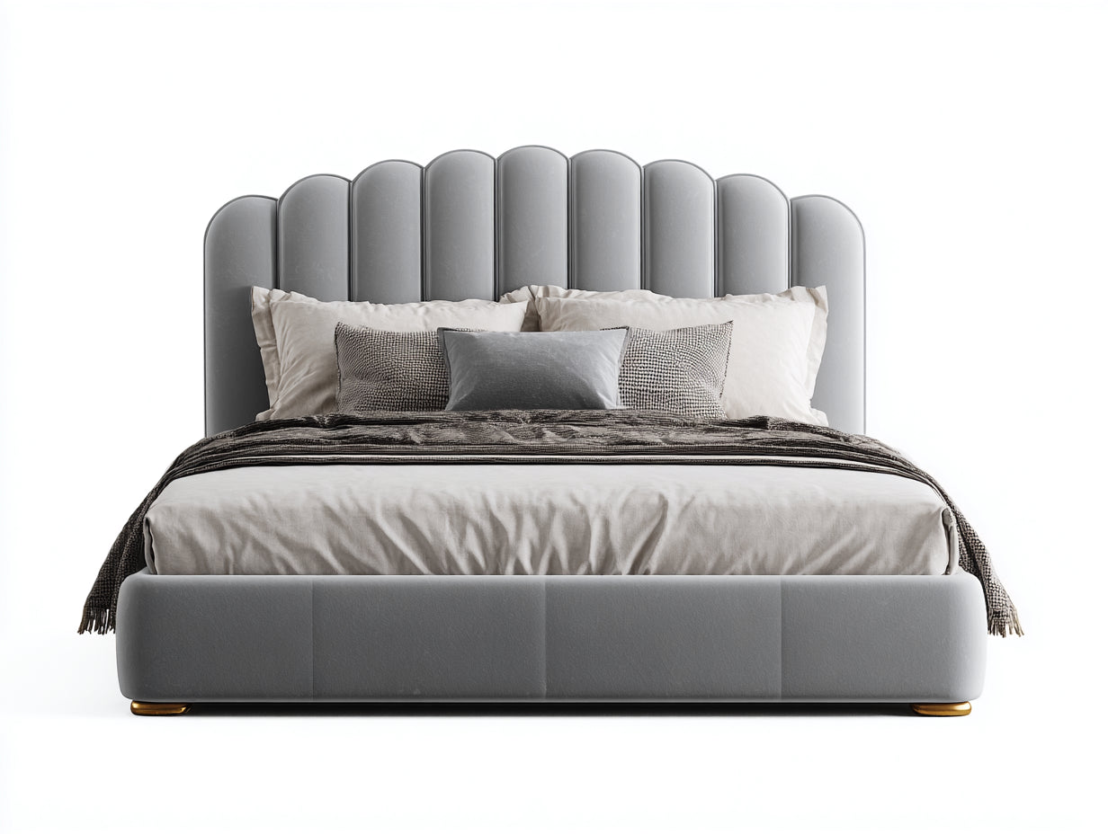 Camas dobles tapizada 210x170x115 cm - gris - para dormitorio con cabecero alto