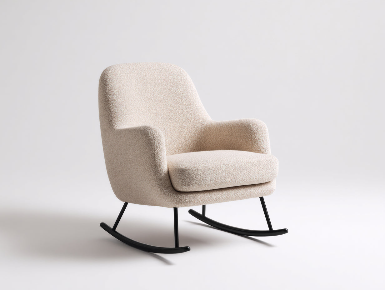 Mecedoras tapizadas de borreguito 76x84x90 cm - crema-negro - diseño moderno con base metálica