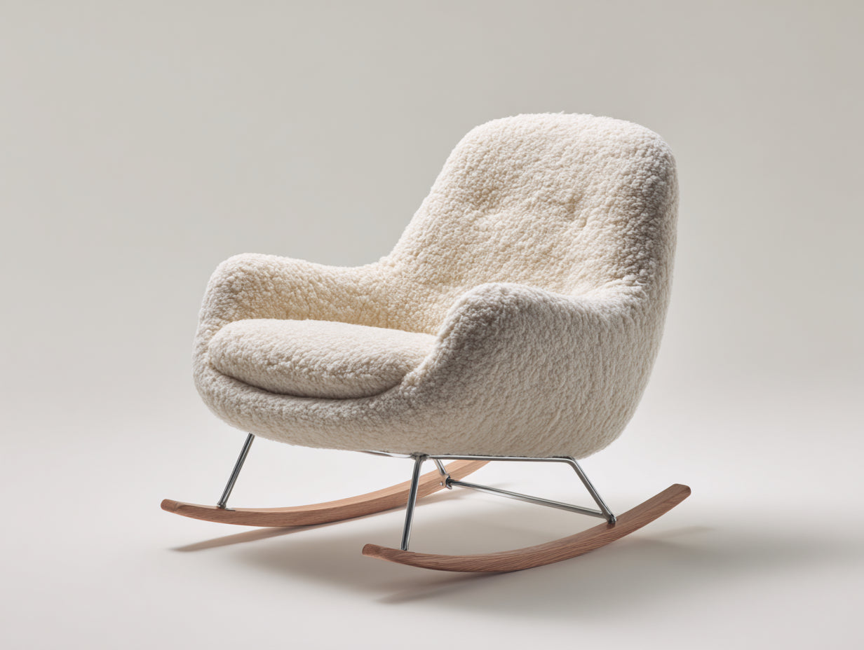Mecedoras tapizadas de borreguito 78x86x86 cm - crema-marrón - diseño moderno con patines de madera