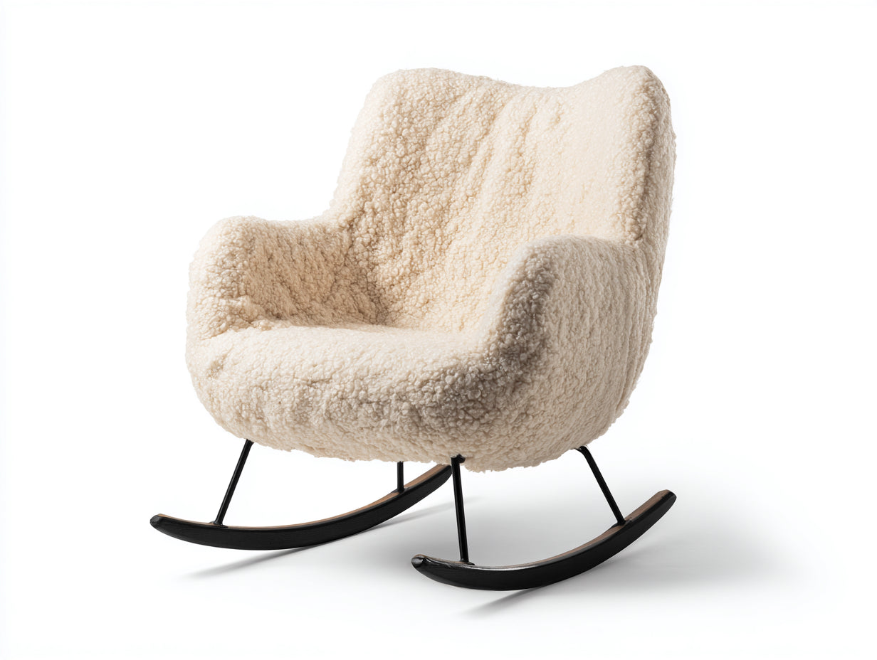Mecedoras tapizada 82x88x92 cm - crema - para salón y dormitorio con base negra