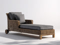 Tumbonas ratán y tela 190x75x88 cm - marrón-gris - diseño reclinable con ruedas