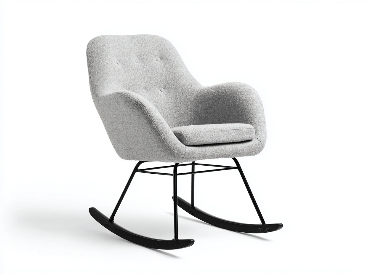 Mecedoras tela bouclé 76x89x91 cm - gris claro-negro - diseño moderno con base mecedora
