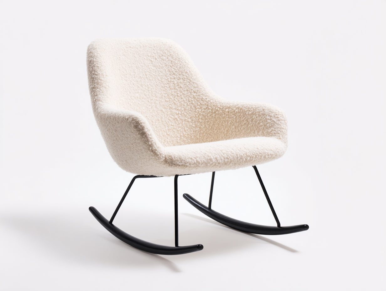 Mecedoras tapizadas de borreguito 74x82x88 cm - crema-negro - diseño moderno con patines curvos